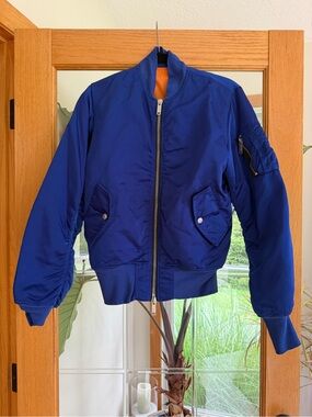 Unravel Project Royal blue bomber jacket with Orange Lining